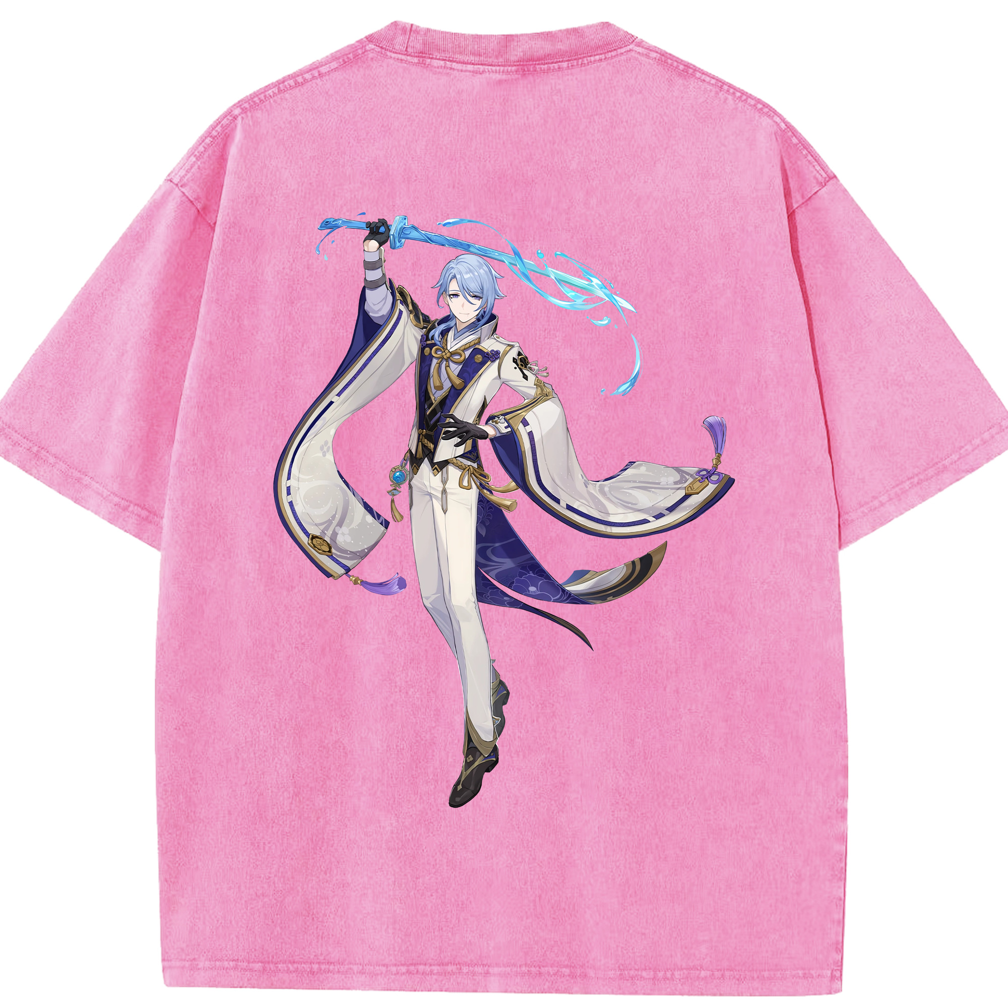 げんし神 神里綾人 かみさとあやと genshin Kamisato Ayato 綿100% ヴィンテージ風 半袖Tシャツ（背面プリント）